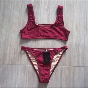 A red high waisted bikini